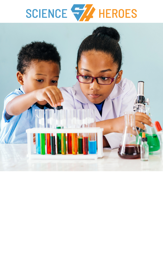 children using science equipment with coloful liquids