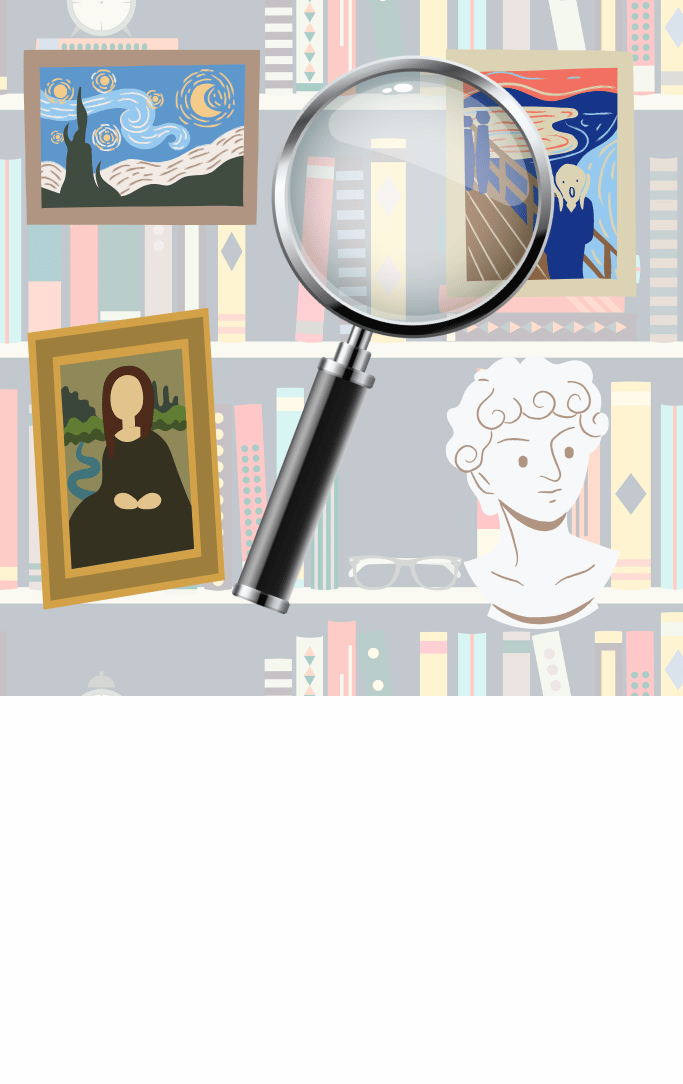 pictures of cartoon works art and a magnifying glass