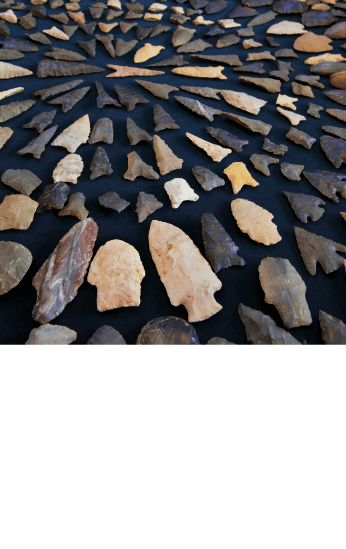 a circular pattern of Native American arrowheads