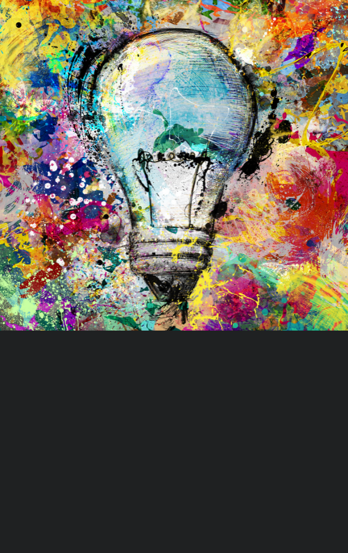 a colorful swirl around a lightbulb hinting at creative thinking