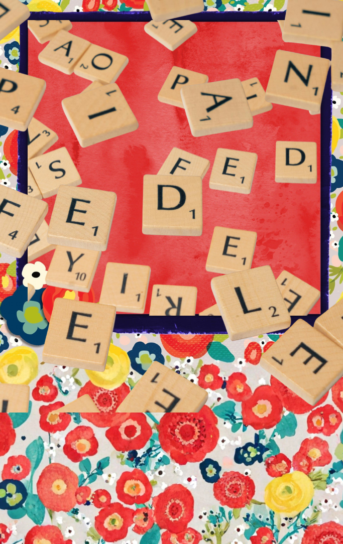 letters from the scrabble board game scattered around a busy background