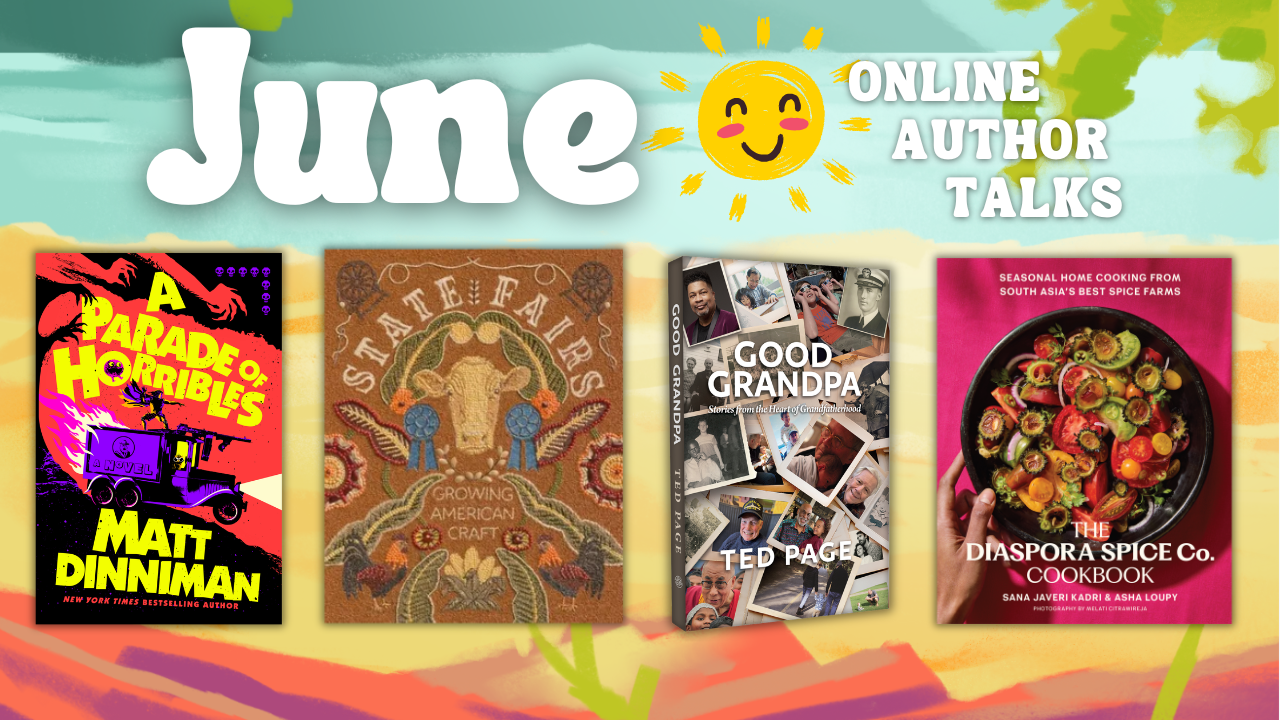 author talks ad with a summer theme, smiling sunshine cartoon and water