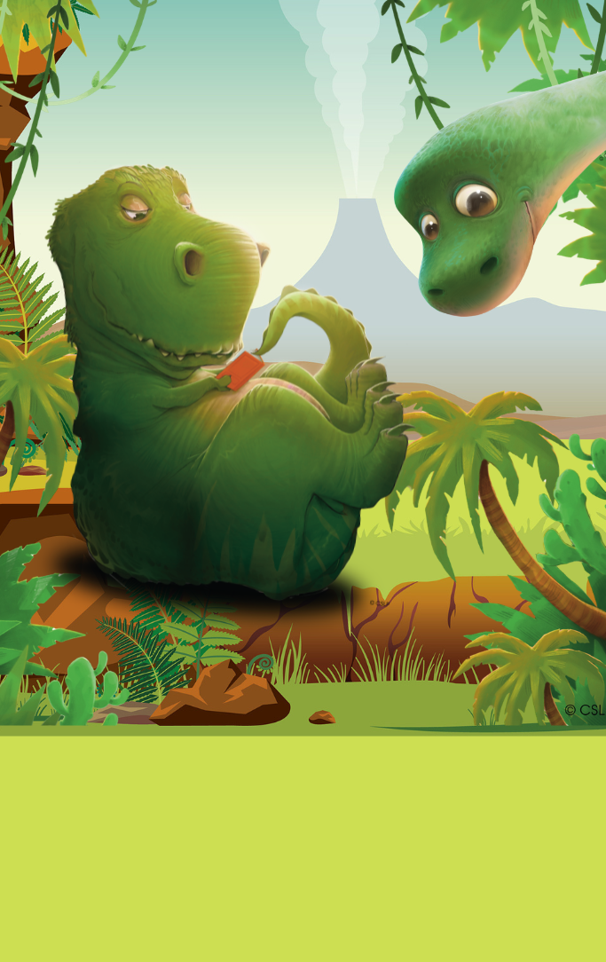dinosaurs sitting in a jungle 