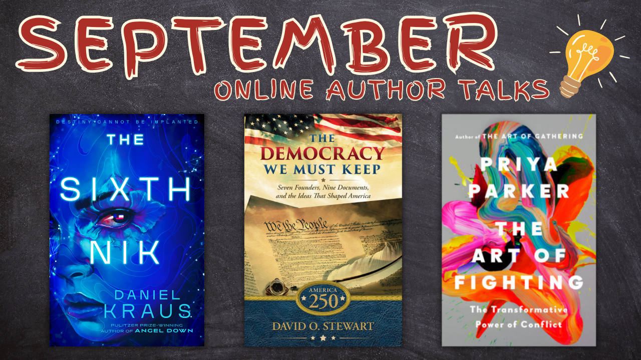 decorative banner with book jackets featured by author talks