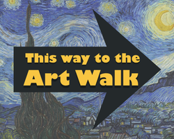 starry night background with an arrow sign that says this way to the art walk