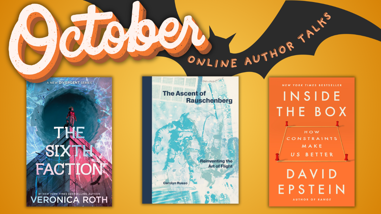 october themed book banner with a bat and books 