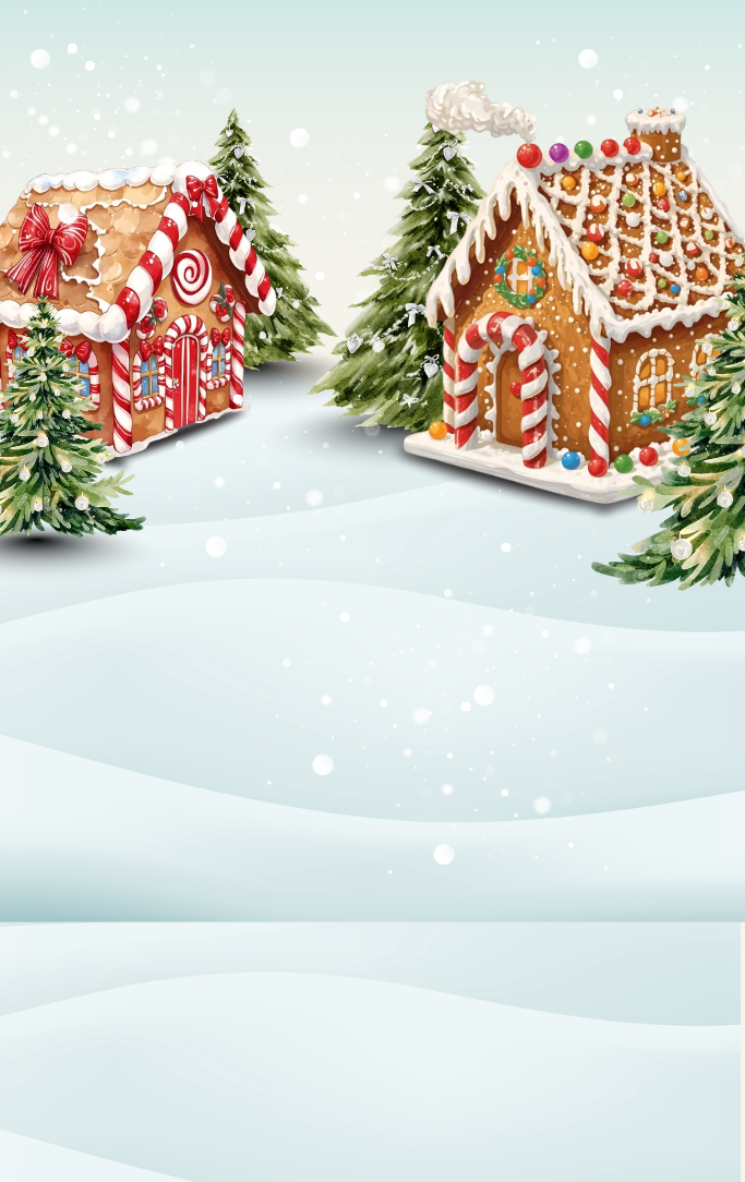 gingerbread houses in the snow 