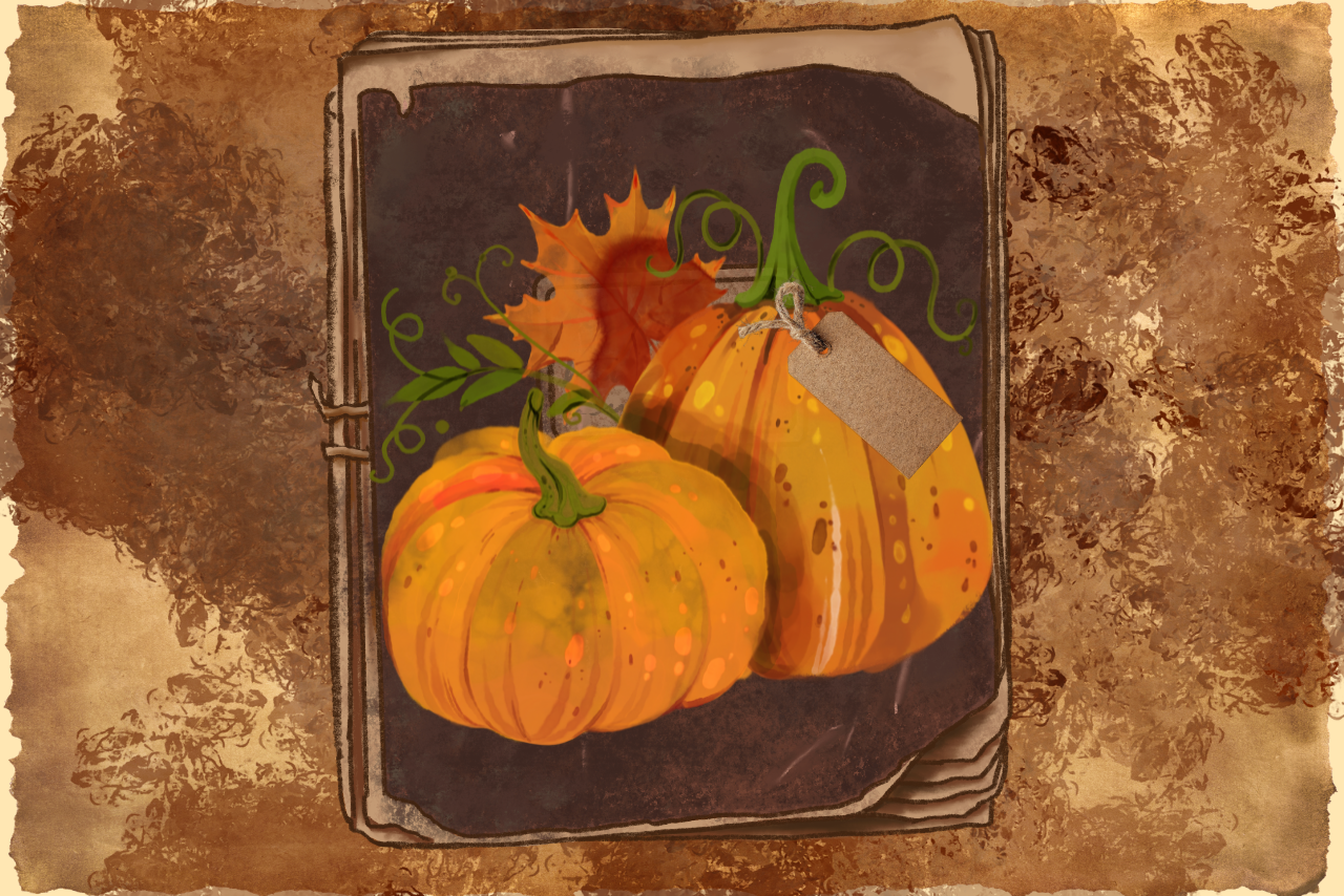 tattered vintage book with pumpkins on the cover